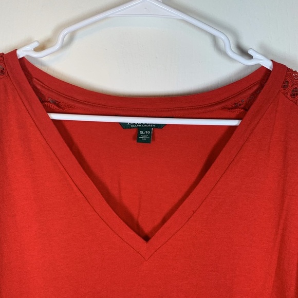 Lauren Ralph Lauren Red V-Neck Lace Trimming Size XL EUC #VEG-0095 - Picture 3 of 4